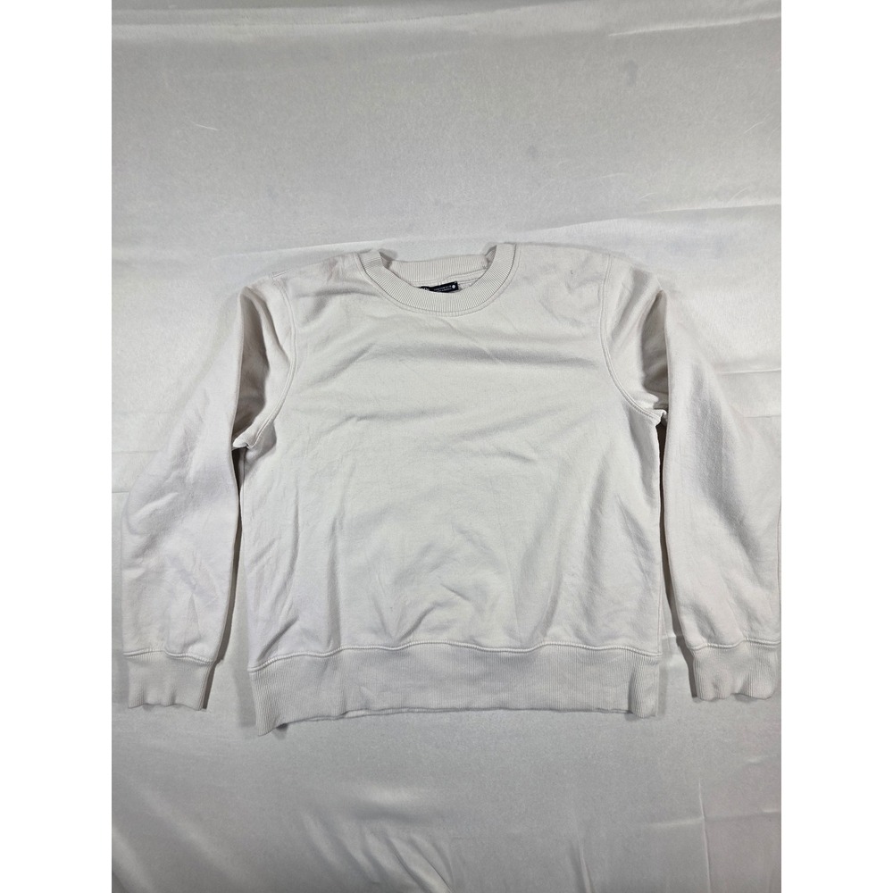 Zara Mens Cream Off White Basic Crewneck Sweatshirt Medium Pullover Fleece